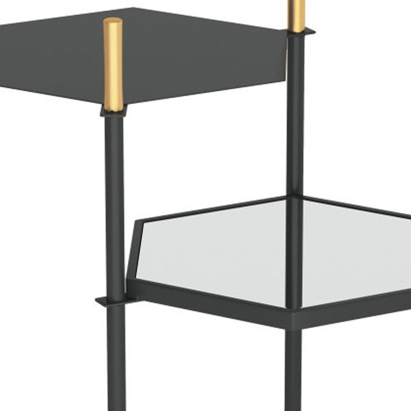 Homeroots 27" Gold And Black Glass End Table With Two Shelves   389837