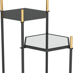Homeroots 27" Gold And Black Glass End Table With Two Shelves   389837