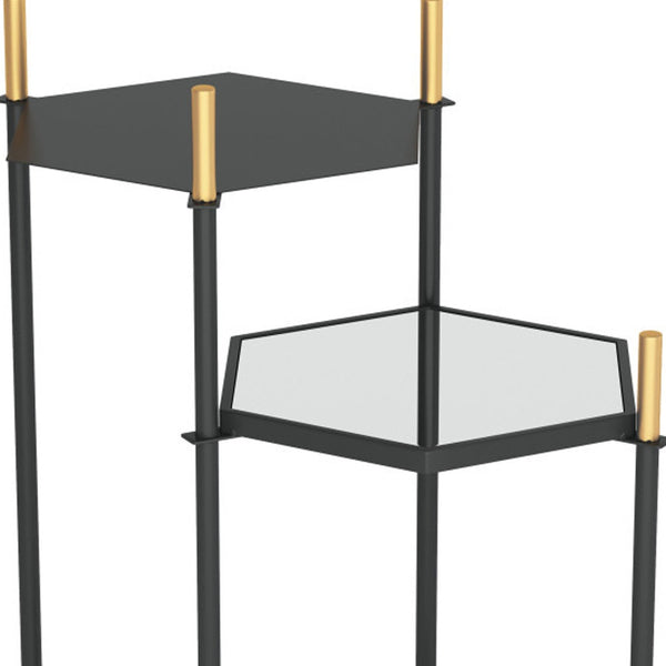Homeroots 27" Gold And Black Glass End Table With Two Shelves   389837