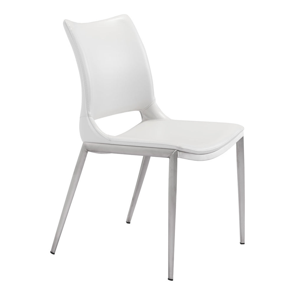 Homeroots Set Of Two White And Silver Upholstered Faux Leather Dining Side Chairs  Metal 389840