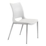 Homeroots Set Of Two White And Silver Upholstered Faux Leather Dining Side Chairs  Metal 389840