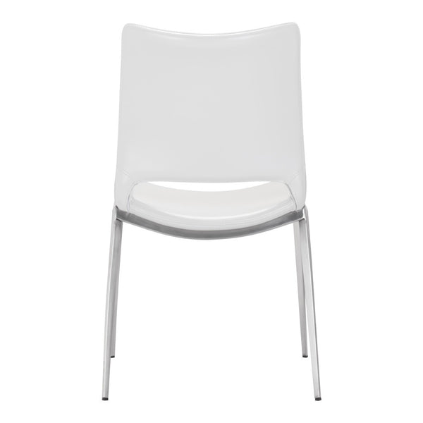 Homeroots Set Of Two White And Silver Upholstered Faux Leather Dining Side Chairs  Metal 389840