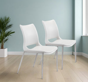 Homeroots Set Of Two White And Silver Upholstered Faux Leather Dining Side Chairs  Metal 389840