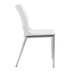 HomeRoots Set of Two Contemporary White and Silver Faux Leather Dining Chairs for Stylish Comfort & Versatility 389840