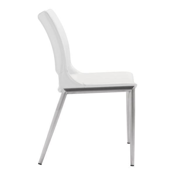 HomeRoots Set of Two Contemporary White and Silver Faux Leather Dining Chairs for Stylish Comfort & Versatility 389840