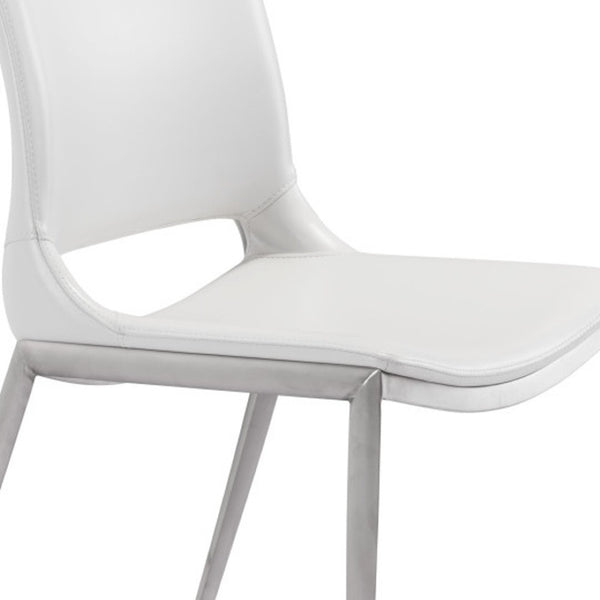 HomeRoots Set of Two Contemporary White and Silver Faux Leather Dining Chairs for Stylish Comfort & Versatility 389840