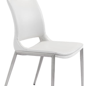 HomeRoots Set of Two Contemporary White and Silver Faux Leather Dining Chairs for Stylish Comfort & Versatility 389840