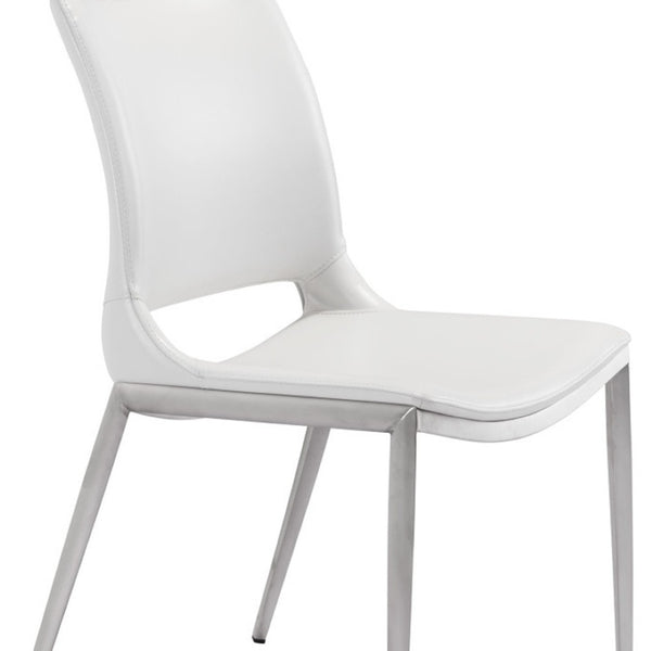 HomeRoots Set of Two Contemporary White and Silver Faux Leather Dining Chairs for Stylish Comfort & Versatility 389840