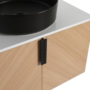English Elm 30" Bathroom Vanity - Sleek Wall-Mounted Design With Ceramic Sink, Soft-Close Doors, Light Oak Finish W999S00444