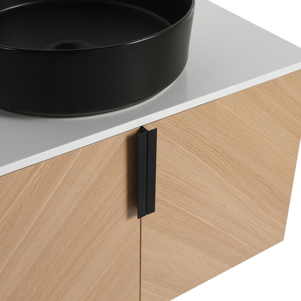 English Elm 30" Bathroom Vanity - Sleek Wall-Mounted Design With Ceramic Sink, Soft-Close Doors, Light Oak Finish W999S00444