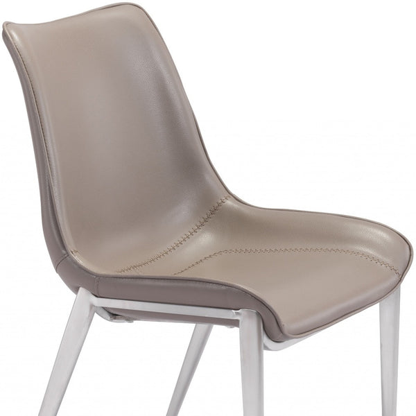 Homeroots Set Of Two Gray And Silver Upholstered Faux Leather Dining Side Chairs  Metal 389844