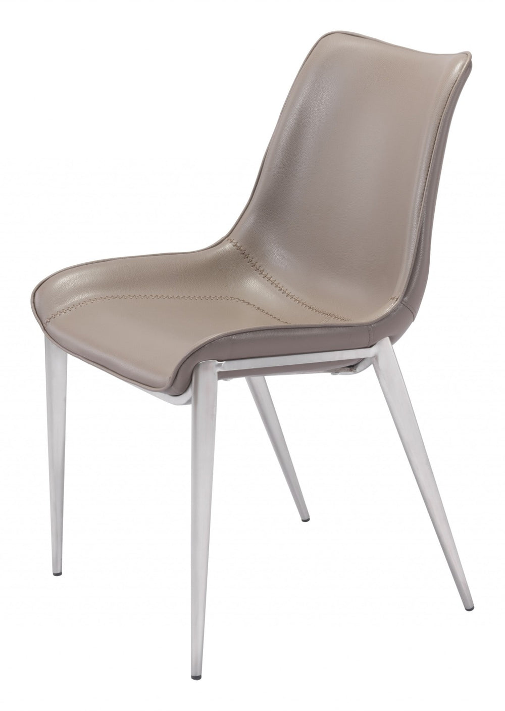HomeRoots Set of Two Stylish Gray Faux Leather Dining Chairs with Modern Stainless Steel Base for Versatile Use 389844