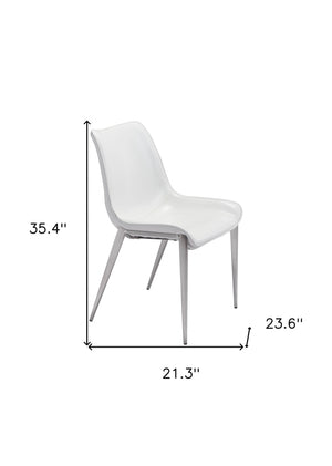 Homeroots Set Of Two White And Silver Upholstered Faux Leather Open Back Dining Side Chairs  Metal 389845