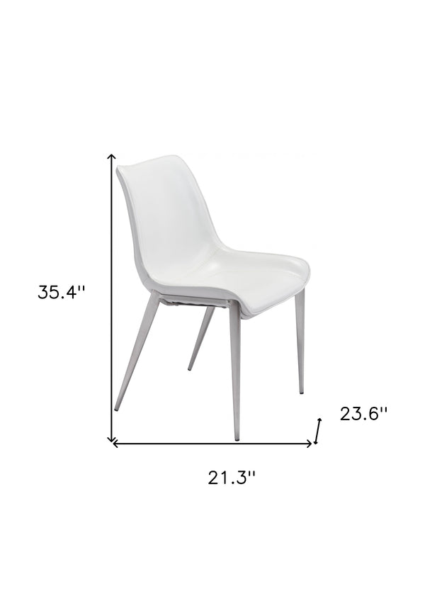 Homeroots Set Of Two White And Silver Upholstered Faux Leather Open Back Dining Side Chairs  Metal 389845