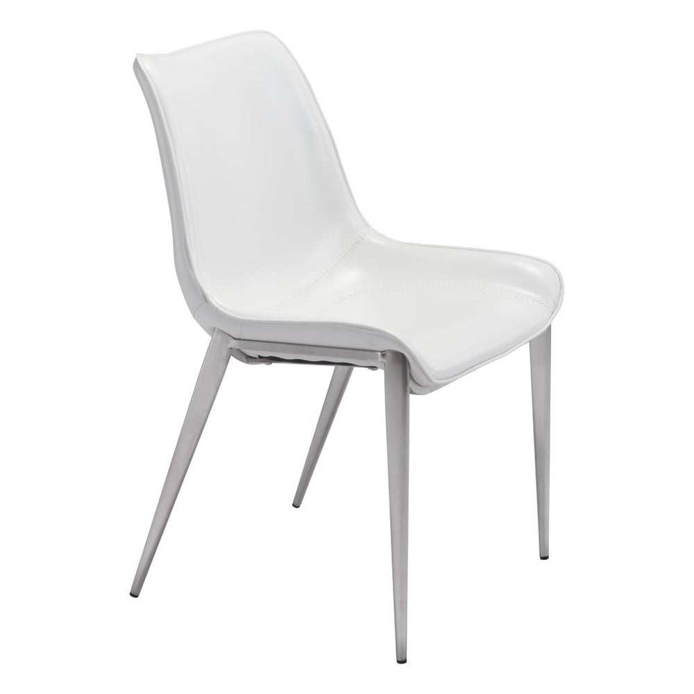 Homeroots Set Of Two White And Silver Upholstered Faux Leather Open Back Dining Side Chairs  Metal 389845