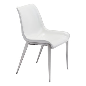 Homeroots Set Of Two White And Silver Upholstered Faux Leather Open Back Dining Side Chairs  Metal 389845