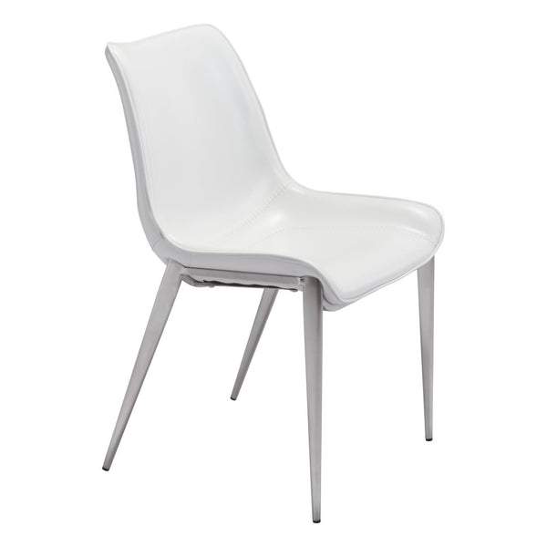 Homeroots Set Of Two White And Silver Upholstered Faux Leather Open Back Dining Side Chairs  Metal 389845