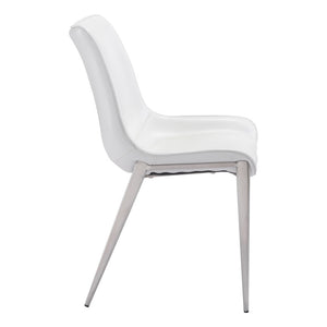 Homeroots Set Of Two White And Silver Upholstered Faux Leather Open Back Dining Side Chairs  Metal 389845