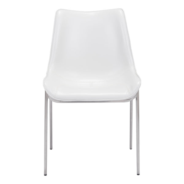 Homeroots Set Of Two White And Silver Upholstered Faux Leather Open Back Dining Side Chairs  Metal 389845