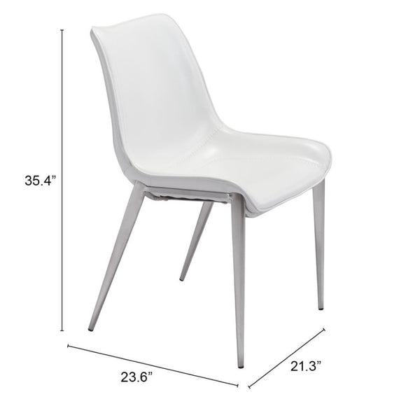 HomeRoots Set of Two Elegant White Faux Leather Dining Chairs with Silver Frame for Modern Spaces 389845