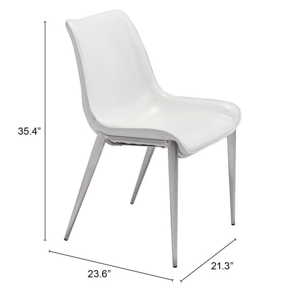Homeroots Set Of Two White And Silver Upholstered Faux Leather Open Back Dining Side Chairs  Metal 389845
