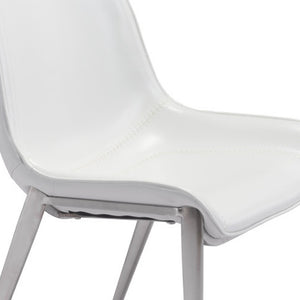 HomeRoots Set of Two Elegant White Faux Leather Dining Chairs with Silver Frame for Modern Spaces 389845