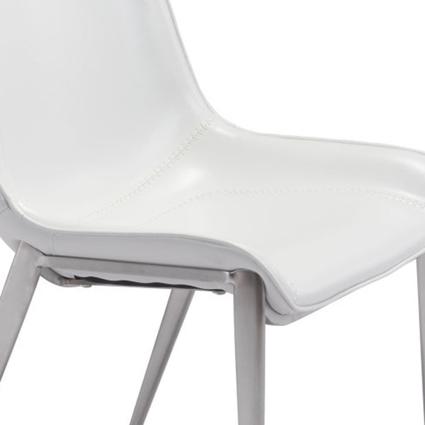 Homeroots Set Of Two White And Silver Upholstered Faux Leather Open Back Dining Side Chairs  Metal 389845