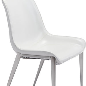 Homeroots Set Of Two White And Silver Upholstered Faux Leather Open Back Dining Side Chairs  Metal 389845