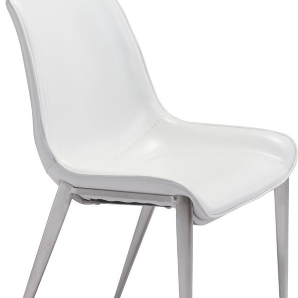 Homeroots Set Of Two White And Silver Upholstered Faux Leather Open Back Dining Side Chairs  Metal 389845