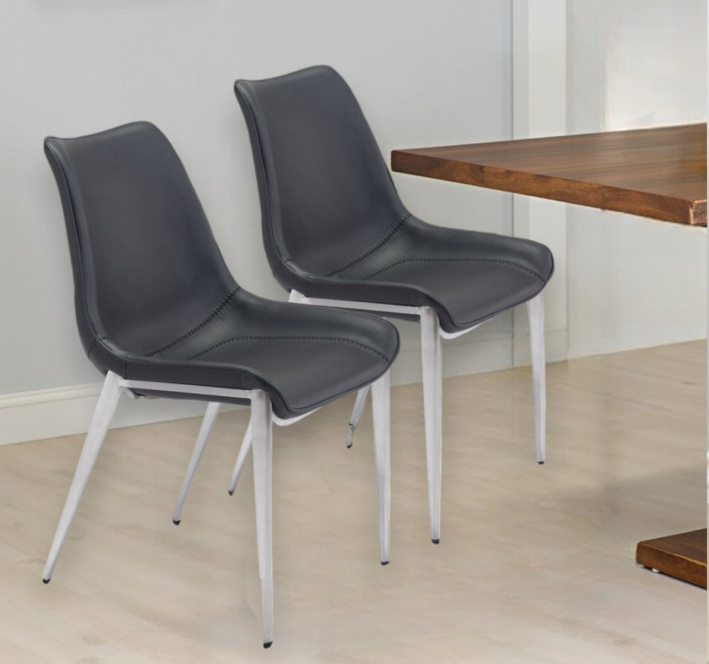 Homeroots Stich White Faux Leather Side Or Dining Chairs Set Of 2 Chairs  Metal 389846