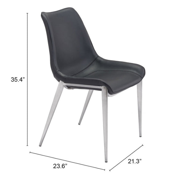 HomeRoots Set of Two Stylish Black Faux Leather Dining Chairs with Silver Accents for Modern Interiors 389846
