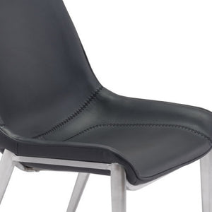 HomeRoots Set of Two Stylish Black Faux Leather Dining Chairs with Silver Accents for Modern Interiors 389846