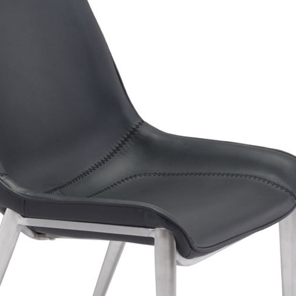 HomeRoots Set of Two Stylish Black Faux Leather Dining Chairs with Silver Accents for Modern Interiors 389846