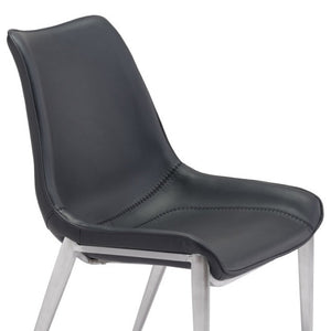 HomeRoots Set of Two Stylish Black Faux Leather Dining Chairs with Silver Accents for Modern Interiors 389846