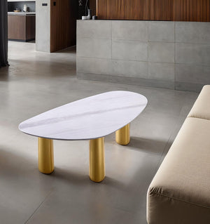 English Elm Contemporary Coffee Table With Sintered Stone Top & Gold Legs - Elegant Soft-Corner Design! B2741S00636
