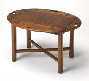 HomeRoots 30" Brown Wood Oval Coffee Table - Elegant Design with Convertible Functionality for Modern Living Spaces 389888
