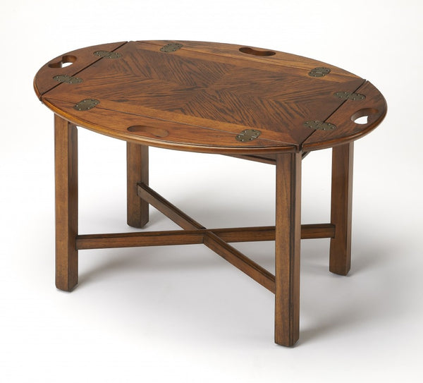 HomeRoots 30" Brown Wood Oval Coffee Table - Elegant Design with Convertible Functionality for Modern Living Spaces 389888