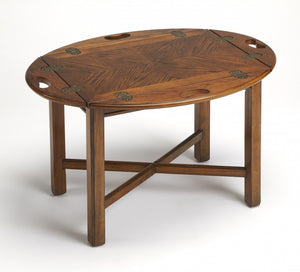 HomeRoots 30" Brown Wood Oval Coffee Table - Elegant Design with Convertible Functionality for Modern Living Spaces 389888