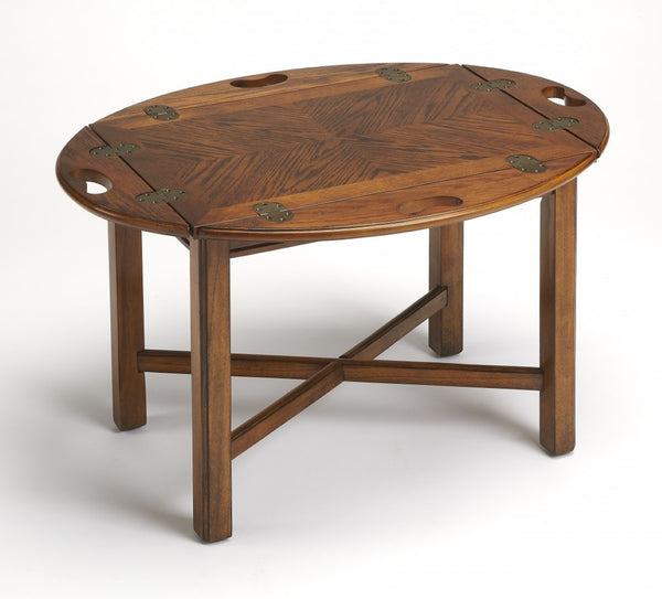 HomeRoots 30" Brown Wood Oval Coffee Table - Elegant Design with Convertible Functionality for Modern Living Spaces 389888