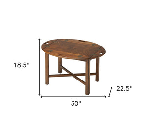 HomeRoots 30" Brown Wood Oval Coffee Table - Elegant Design with Convertible Functionality for Modern Living Spaces 389888
