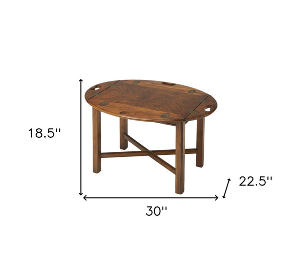 HomeRoots 30" Brown Wood Oval Coffee Table - Elegant Design with Convertible Functionality for Modern Living Spaces 389888