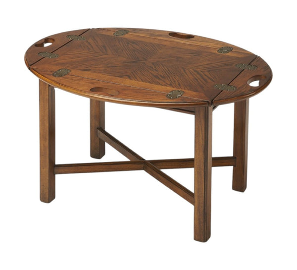 HomeRoots 30" Brown Wood Oval Coffee Table - Elegant Design with Convertible Functionality for Modern Living Spaces 389888
