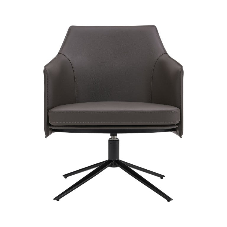 EuroStyle Signa Swivel Lounge Chair Leatherette Seat Regenerated Leather Back Steel Base 38988DKGRY