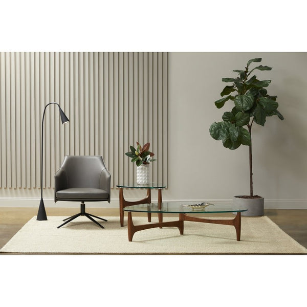EuroStyle Signa Swivel Lounge Chair Leatherette Seat Regenerated Leather Back Steel Base 38988DKGRY