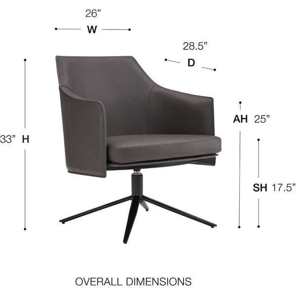 EuroStyle Signa Swivel Lounge Chair Leatherette Seat Regenerated Leather Back Steel Base 38988DKGRY