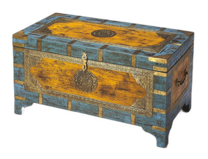 Homeroots Hand Painted Brass Inlay Solid Wood Storage Trunk   389891