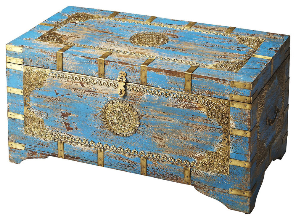 Homeroots Traditional Hand Painted Brass Inlay Storage Trunk   389892