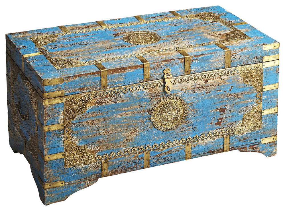 Homeroots Traditional Hand Painted Brass Inlay Storage Trunk   389892