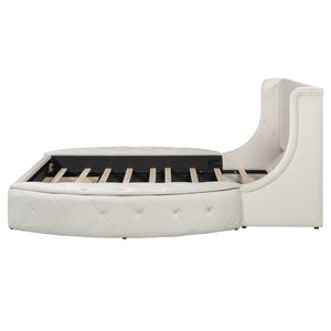 English Elm Upholstered Queen Platform Bed Velvet Wingback Storage Drawer with Side Stools LP100815AAA