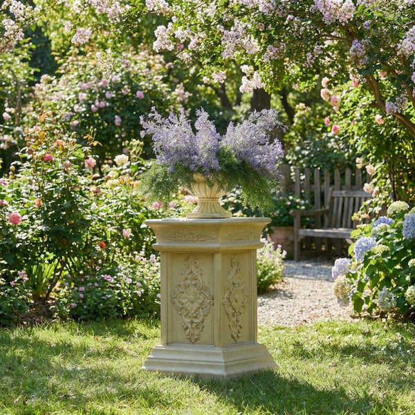 English Elm Pedestal Column Plant Stand Handcrafted Mgo for Indoor Outdoor Decor Display N772P382568S